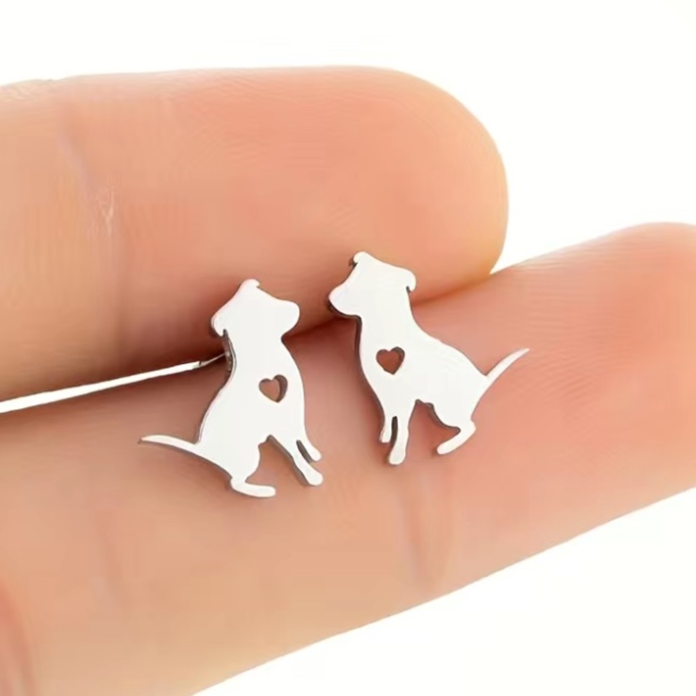Sitting Puppy w/ Heart Cutout Earrings